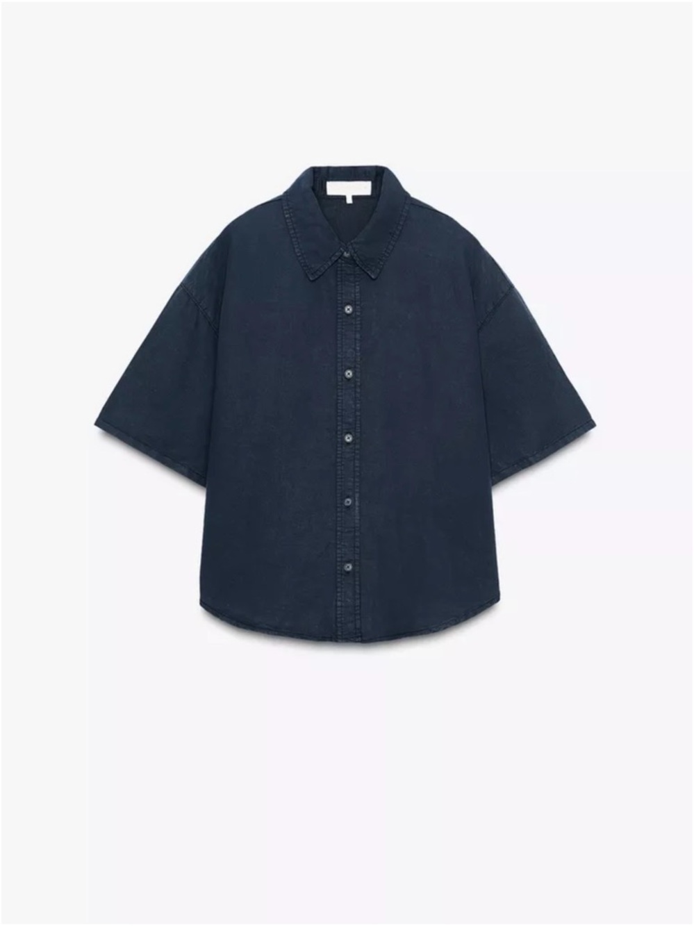 Women Short-Sleeve Button-Up Shirt in Navy